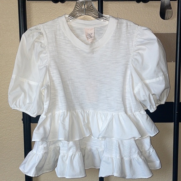 Cinq à Sept Trish Tiered Ruffle Mixed Media Cotton Top size S NWT Crew Neck - Picture 5 of 11